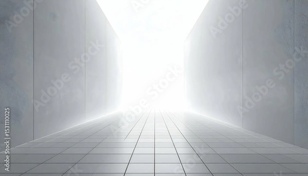 Obraz Abstract White Tunnel with Bright Light and Geometric Floor