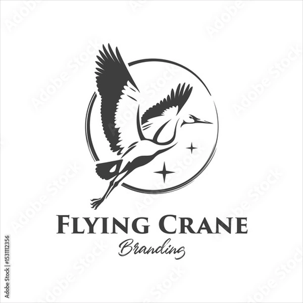 Obraz Crane Stork Flies Flapping Its Wings Logo Design