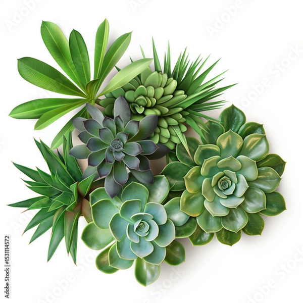Obraz Succulent Collection: A vibrant array of succulents, showcasing a variety of textures, shapes, and shades of green, arranged in a visually appealing composition.