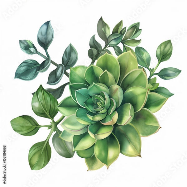 Obraz Succulent Arrangement: An artistic, high-angle perspective of a meticulously rendered succulent arrangement, showcasing the natural beauty of botanical forms in captivating detail.