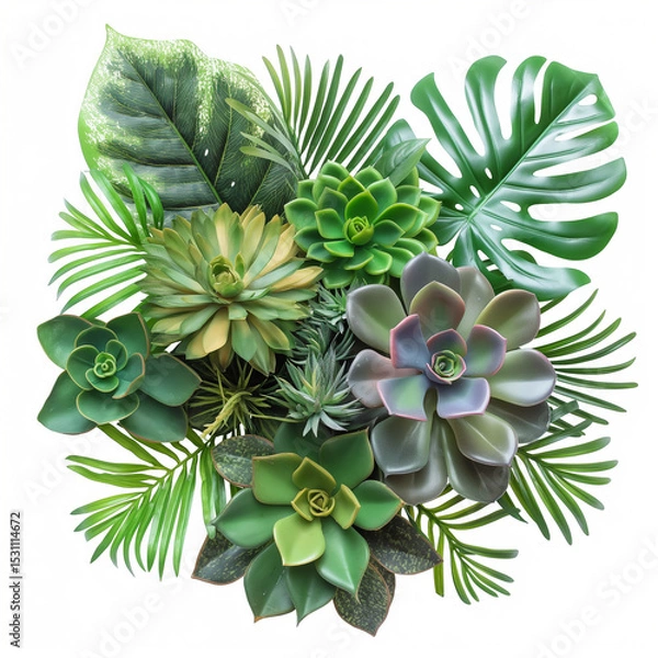 Obraz Botanical Garden: An overhead shot of lush green plants and succulents, capturing the beauty of nature and the intricate textures of botanical specimens.
