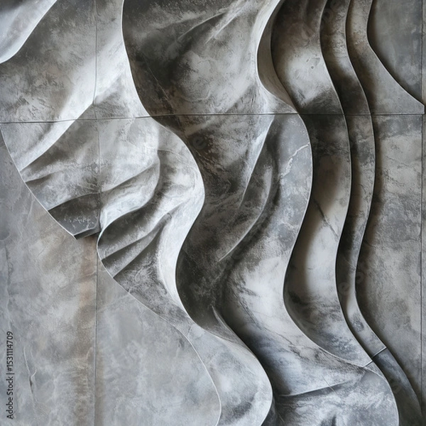 Obraz Abstract Marble Waves: A striking, close-up view of meticulously carved marble, showcasing elegant, fluid wave patterns that evoke a sense of serene motion and tactile beauty.