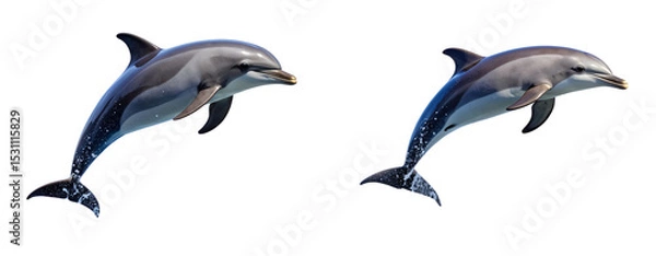 Fototapeta  Leaping dolphin mid-air with dynamic water splash isolated on Transparent Background PNG
