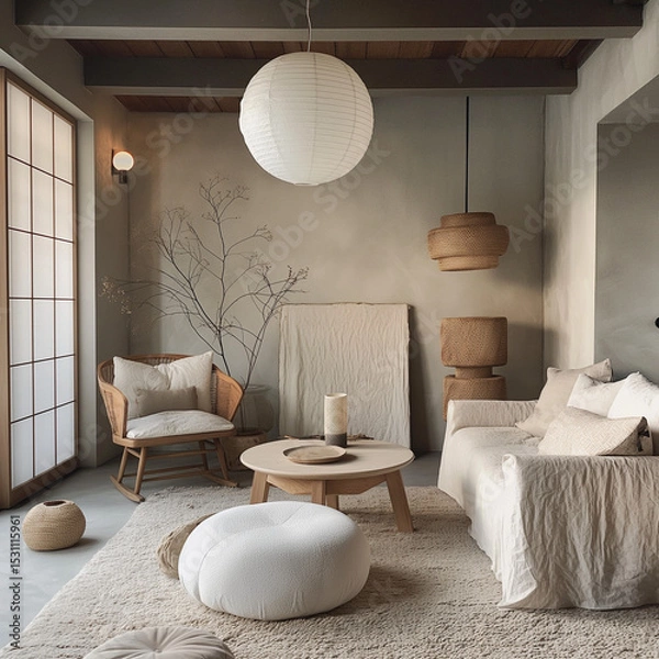 Obraz Serene Living Space: The interior embodies modern aesthetics, with minimalist design, gentle daylight, a peaceful atmosphere, and clean lines, perfect for rest and reflection.