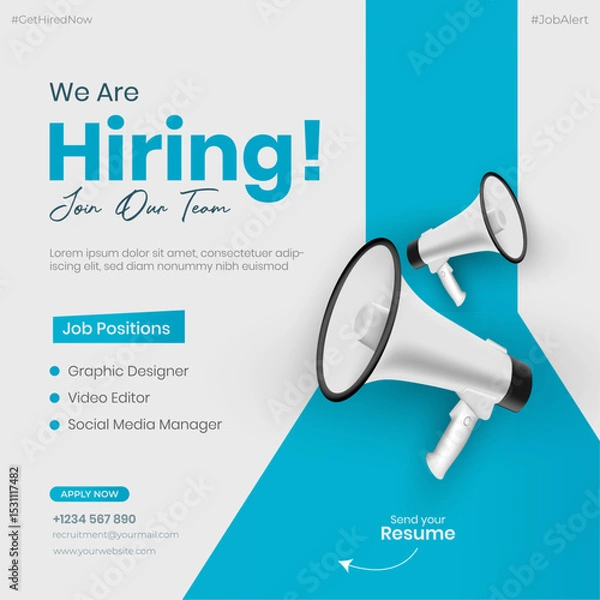 Obraz We are hiring post and flyer template. Join our team and hiring concept. Job vacancy and hiring creative ads and poster vector illustration