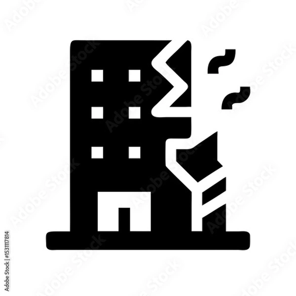 Fototapeta Icon of a damaged building to signify destruction or disrepair