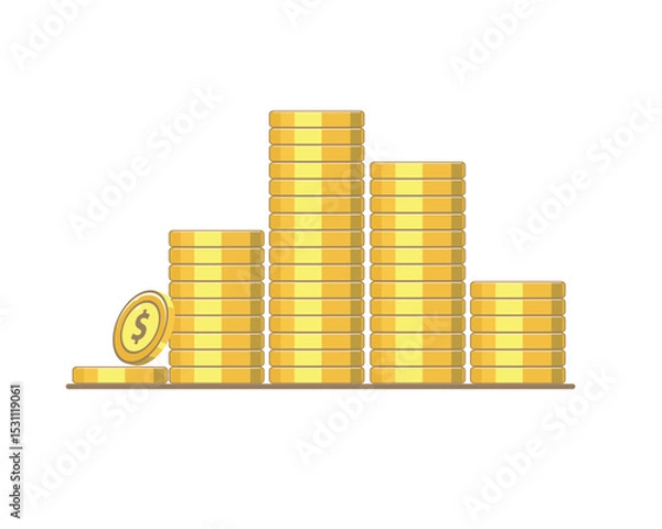 Fototapeta Stacks of Gold Coins. Flat currency pile icon is stacked