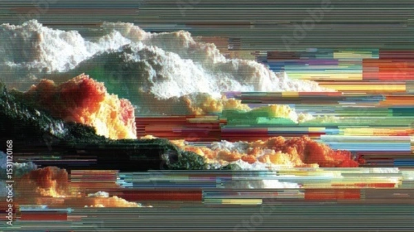 Fototapeta Abstract Glitch Seascape Vibrant Digital Artwork