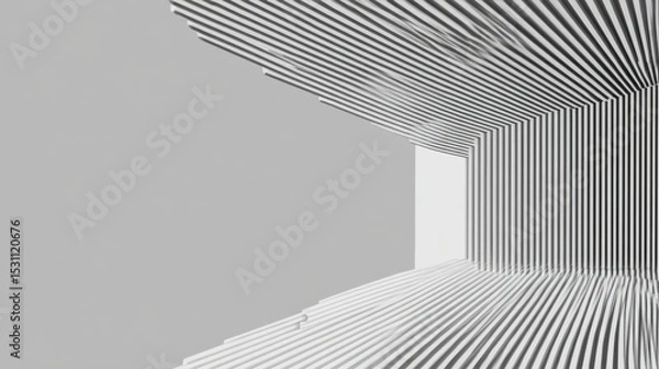 Fototapeta Abstract Grayscale 3D Architectural Design with Linear Perspective and White Opening