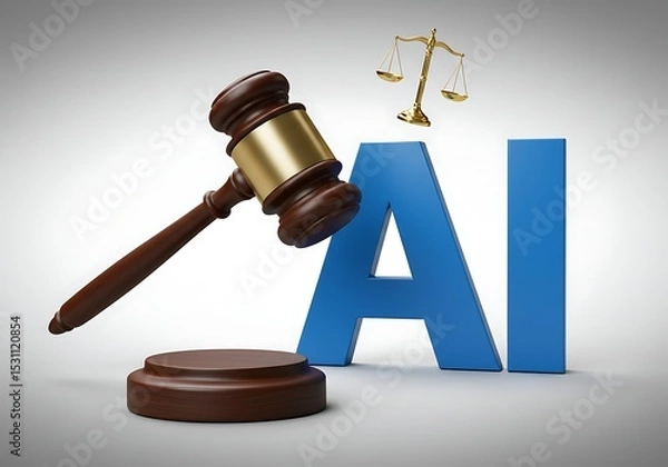 Obraz Gavel with scales of justice and blue ai letters symbolizing legal aspects of artificial intelligence
