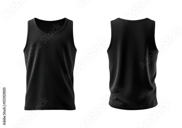 Fototapeta Black sleeveless tank top front and back view on transparent background, PNG
