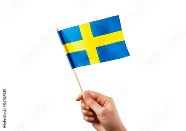 Fototapeta Hand holding Swedish flag on transparent background, PNG