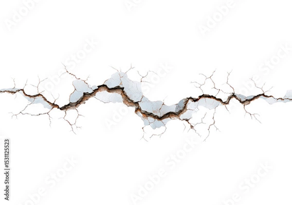 Fototapeta Realistic horizontal crack with exposed roots on transparent background, PNG