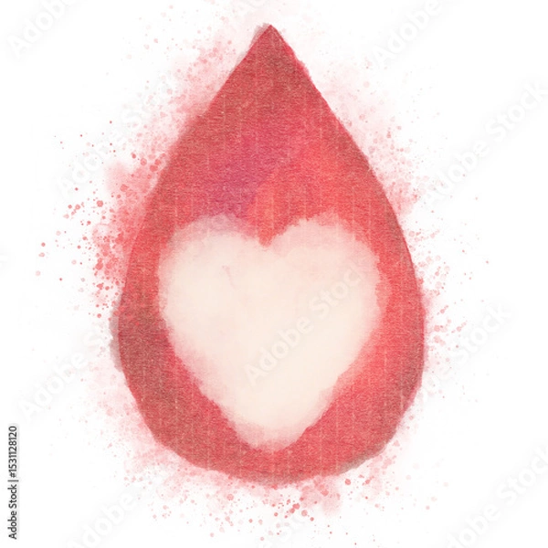 Obraz Abstract Heart Shape with Red Border. Watercolor Menstruation Periods Icon