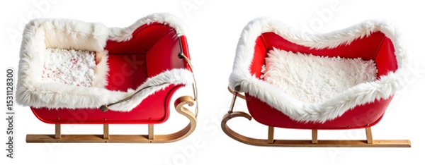 Fototapeta Top-Down View of Empty Christmas Sleigh with Snow Texture and Soft White Fur Trim Transparent Background. PNG