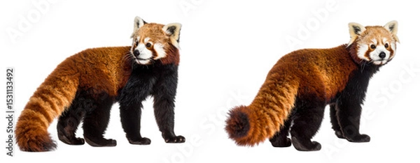 Fototapeta  Alert red panda looking over shoulder, rear angle, isolated on Transparent Background PNG
