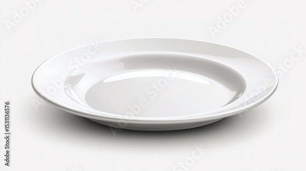 Fototapeta A clean, white ceramic plate with a slightly raised rim and a subtle glossy finish on a white background.