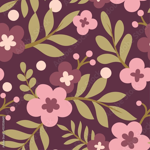 Obraz Cute seamless pattern with flowers and abstract botanical elements. Vector hand drawn floral background for textile, fabric, print or wallpaper.