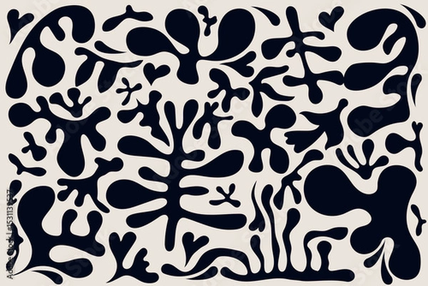 Fototapeta abstract organic shapes in cut boho style. Cut out twigs, plants and leaves isolated on a beige background. Trending Vector illustration of natural elements in a minimalistic style.