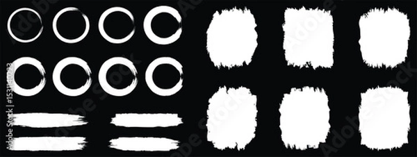 Fototapeta Black set paint, ink brush, brush strokes, brushes, lines, frames, circle, box, grungy. Grungy brushes collection. Artistic brush stroke elements for design and backgrounds. Vector illustration