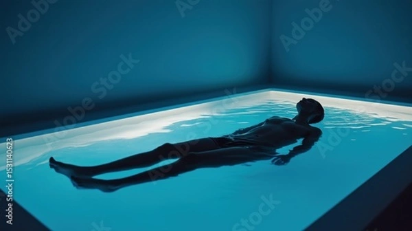 Obraz Relaxation and tranquility during a float session in a serene blue environment