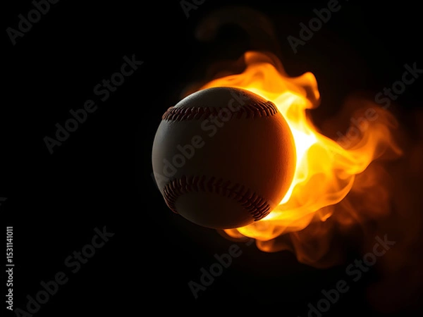 Obraz Flaming baseball in midair, fiery glow in darkness — power and intensity unleashed
