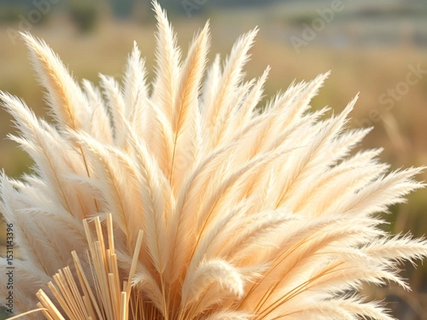 Obraz Pastel pampas grass in boho style, soft tones and dreamy backdrop. Serene natural elegance with a touch of whimsy.