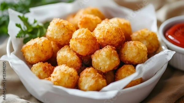 Obraz Crispy potato tots served with ketchup