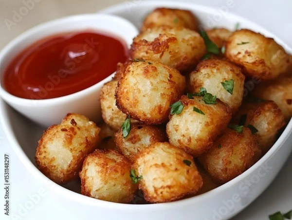 Obraz Crispy potato tots served with ketchup