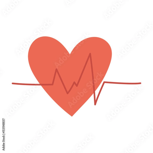 Fototapeta heart with a cardio line. The flat color illustration is suitable for medical websites, applications, posters about health, fitness, cardiology, disease prevention and cardiac activity