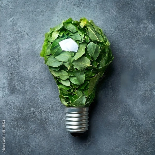 Obraz Eco friendly light bulb from fresh leaves top view concept