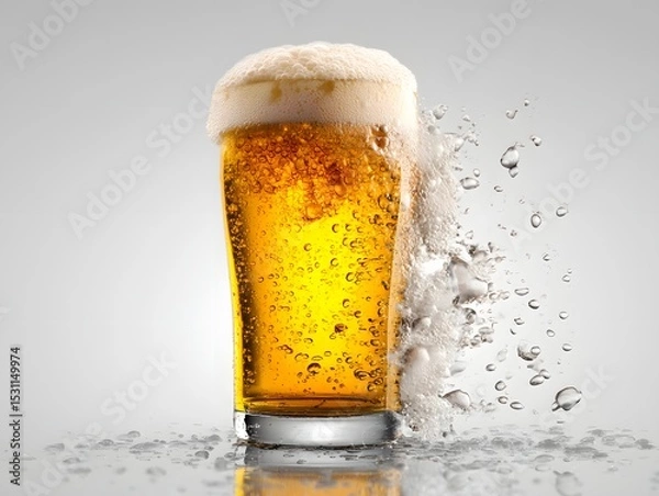 Obraz Glass of cold beer with foam isolated on white background