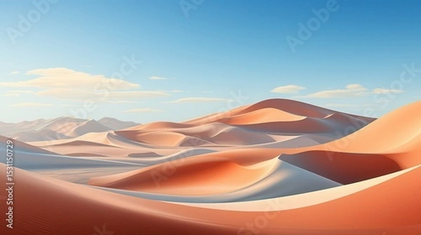 Obraz A stunning view of rolling sand dunes under a bright blue sky, showcasing warm tones of orange and beige.