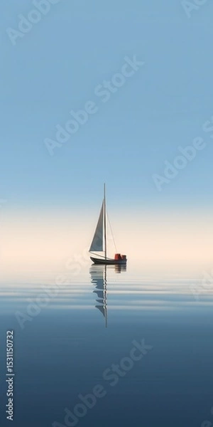 Obraz A serene sailboat gliding on calm waters at dawn, captured in soft blue hues.