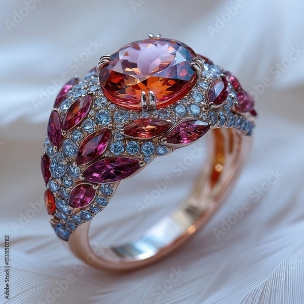Obraz Elegant gemstone ring with vibrant colors and intricate designs.