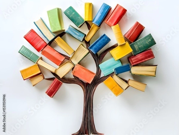 Obraz International literacy day concept with tree with books on white background