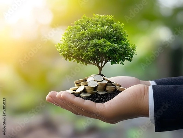 Obraz Invest fund concept Businessman's hand holding a large tree
