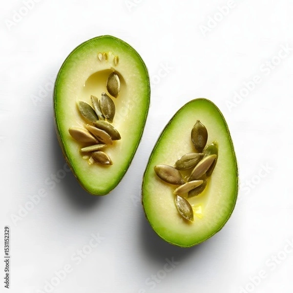 Obraz Sliced ​​avocado with seeds against white background