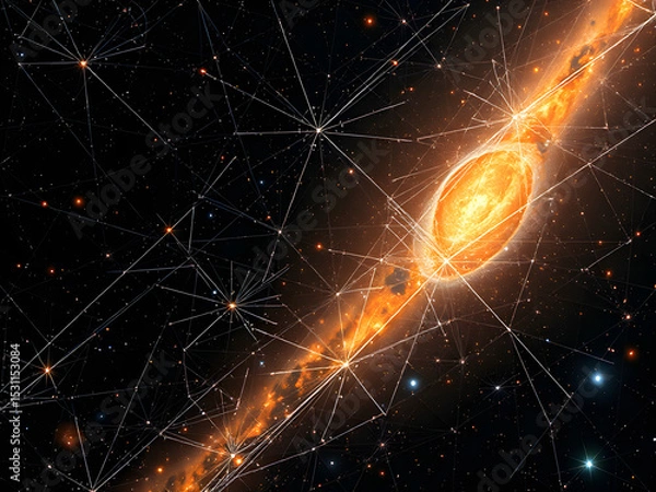 Obraz Cosmic web glowing with ancient light, galaxies spanning space-time, revealing the universe's vast interconnected structure