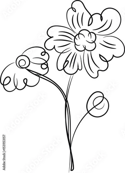 Obraz Elegant Floral Line Art Illustration Featuring Two Flowers with Curled Petals and a Delicate Stem Perfect for Minimalist Designs and Creative Projects on a White