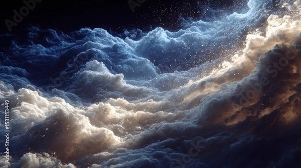 Fototapeta Luminous Cloudscape Abstract Digital Artwork with Blue, White, and Beige Hues