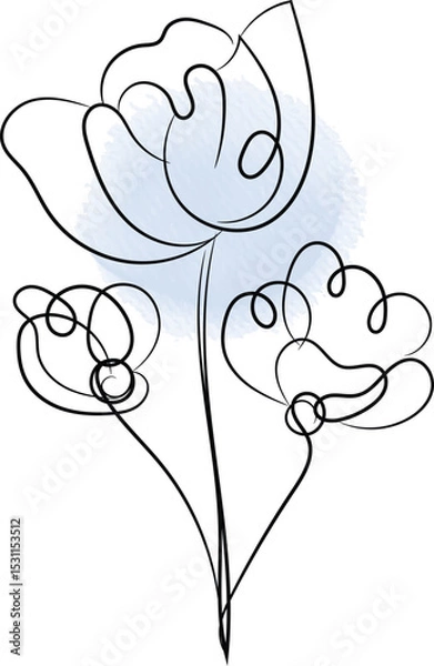 Obraz Elegant Floral Line Art with Watercolor Accent Featuring a Trio of Abstract Flowers in a Minimalist Style Perfect for Modern Designs and Creative Projects