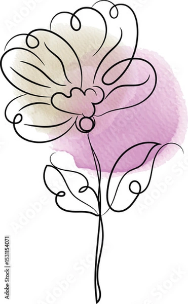 Obraz Elegant Flower Line Art with Watercolor Background a minimalist design featuring a delicate flower drawn with a single line complemented by soft watercolor textures in