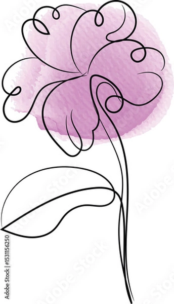 Obraz Elegant Floral Line Art with Watercolor Accent a Minimalist Design Featuring a Delicate Flower with a Soft Pink Watercolor Circle Perfect for Invitations and Creative