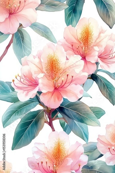 Obraz Watercolor pink azaleas floral pattern.