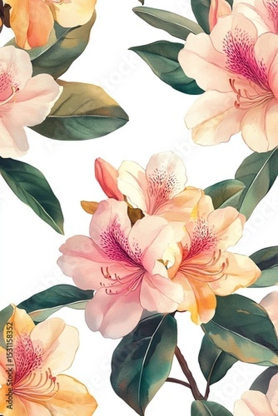 Obraz Elegant watercolor rhododendron floral pattern.