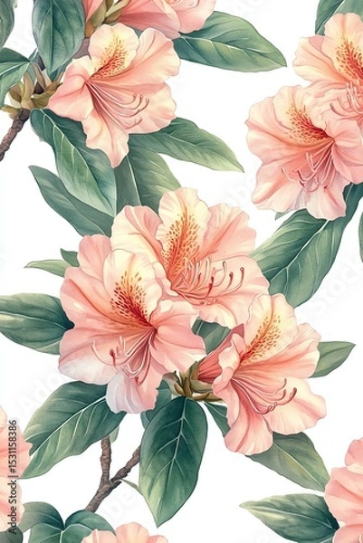 Obraz Peach azalea floral seamless pattern. Watercolor illustration.