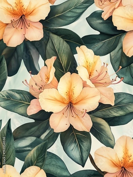Obraz Peach azalea floral pattern. Watercolor botanical print.