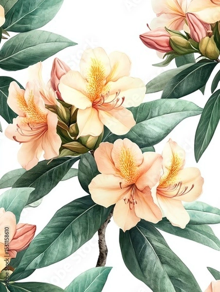 Obraz Elegant watercolor rhododendron floral pattern.