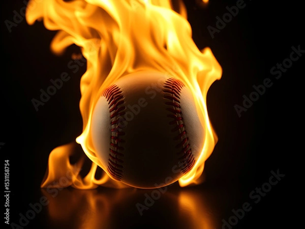 Obraz Burning baseball in darkness, fierce energy unleashed